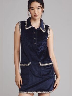 Anthropologie Eclipse Navy Collared Corduroy Mini Dress NWT XL